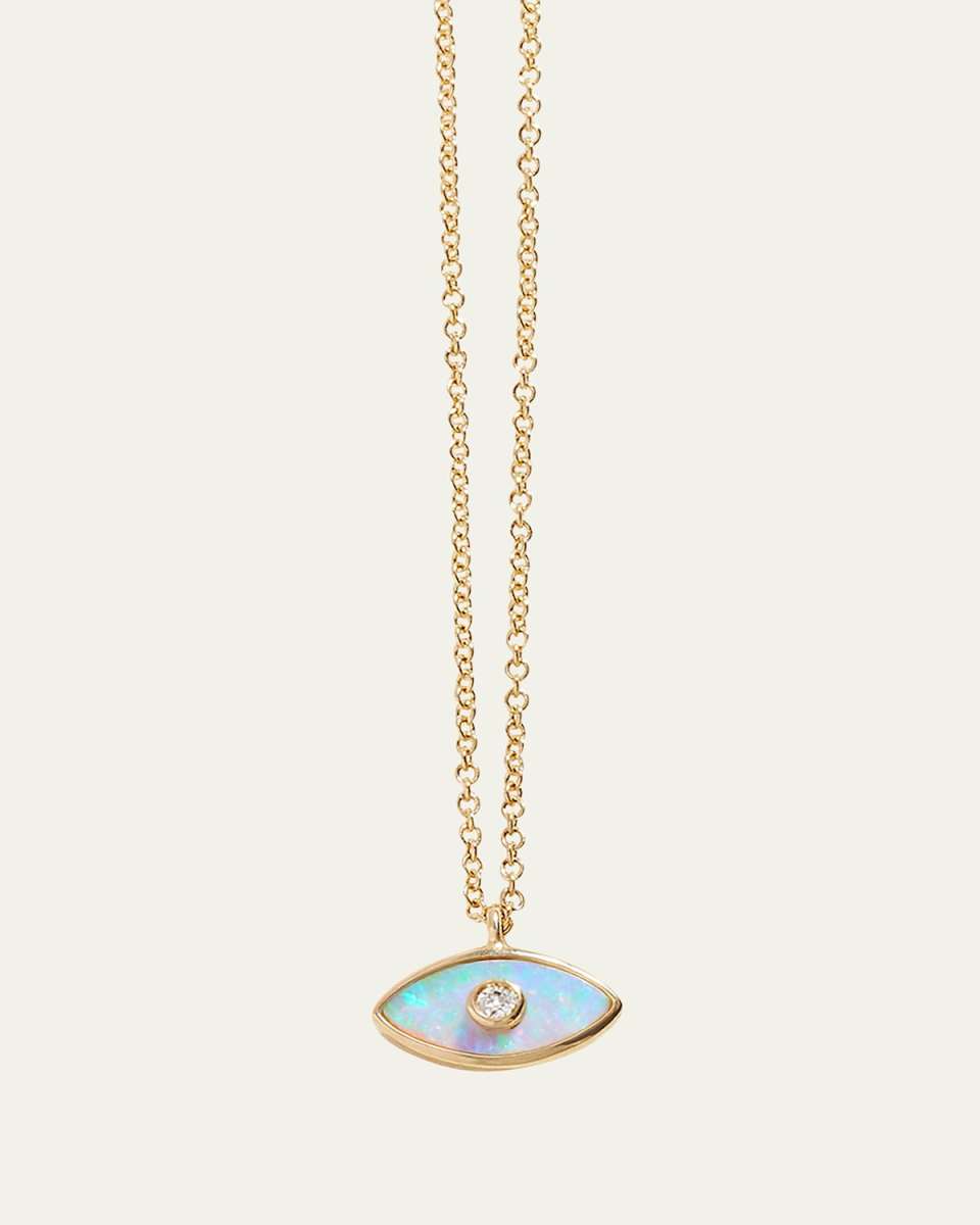 14k Yellow Gold Opal Diamond Inlay Eye Pendant Necklace